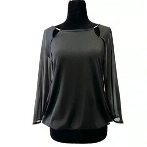 Ricki’s Blouse  Chiffon Angel Slit Sleeve Top Sheer Overlay Cut Outs Black Small